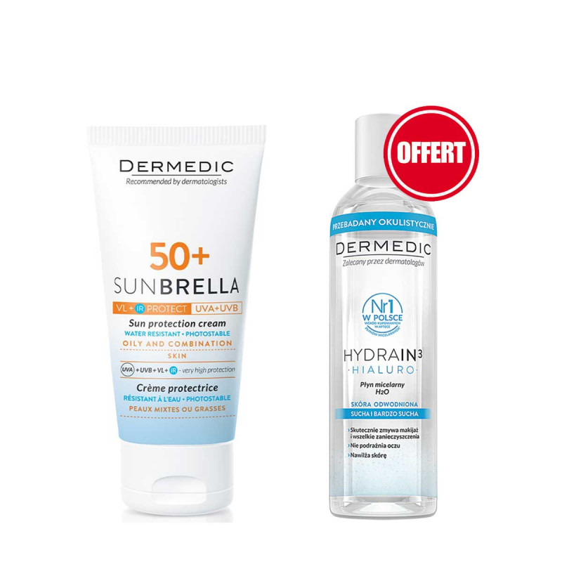 pack-protection-solaire-peaux-mixtes-a-grasses-dermedic-sunbrella-spf-50-eau-micellaire-offerte